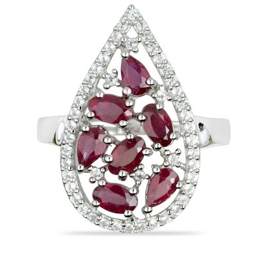 BUY 925 SILVER REAL GLASS FILLED RUBY GEMSTONE RING